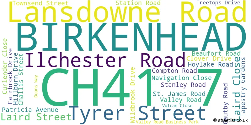 A word cloud for the CH41 7 postcode